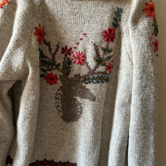 Sundance XL wool fleece lined Sweater cardigan, embroidery deer & flowers - Picture 5 of 13